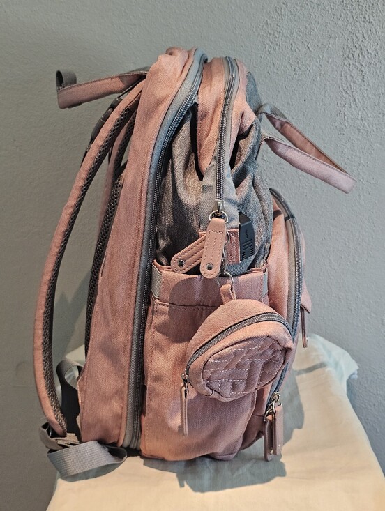 JOLLITO Quilted Baby Diaper Bag Backpack with Changing Station Pink